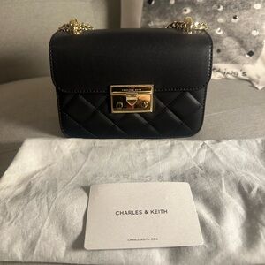 Charles & Keith Alva Quilted Chain-Handle Bag - Black